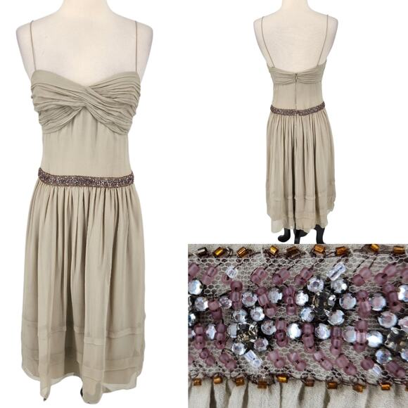 Vintage Vera Wang Formal Silk Sequin Drop Waist Midi Cocktail Party Dress Small - Picture 1 of 9